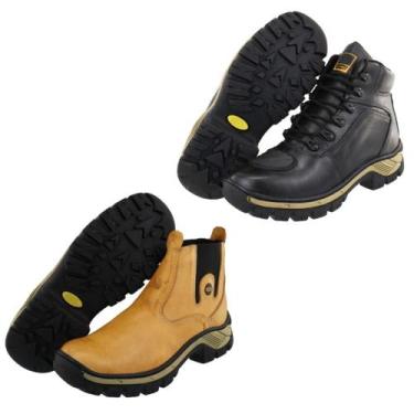 Imagem de Kit 2 Pares Coturno Moto Adventure Botina Masculino Couro - ketter boo