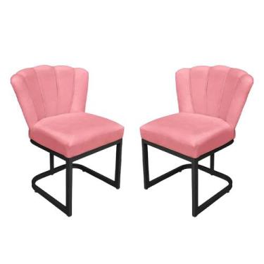 Imagem de Kit Cadeira Pétala Base de Ferro Preta Veludo Rosa - Vallisa Decor