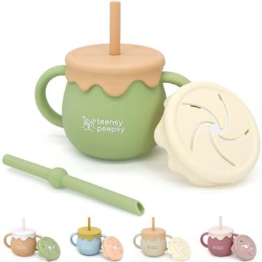 Imagem de teensy peepsy Copo De Treinamento De Silicone 2 Em 1 Honey Pot 8,5 Oz, Copo Com Canudo E Copo De Lanche Para Bebês De 6 Meses + Copo Com Canudo Para Presente De Menino, Copo De Smoothie Para Criança