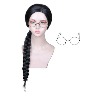 Imagem de FantaLook Peruca Longa Preta Trançada Bruxa Cosplay Com Óculos Para Mulheres Fantasia De Halloween