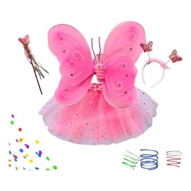 Imagem de Fantasia Infantil Borboleta Asa Saia Tiara Pisca Luz Led Brilho Carnav