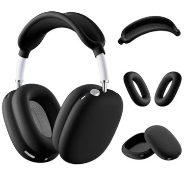Imagem de Capa de silicone para fones de ouvido AirPods Max, capa antiarranhões/capa de fone de ouvido/capa para faixa de cabeça, acessórios 3 em 1, protetor de silicone para Apple AirPods Max (preto)