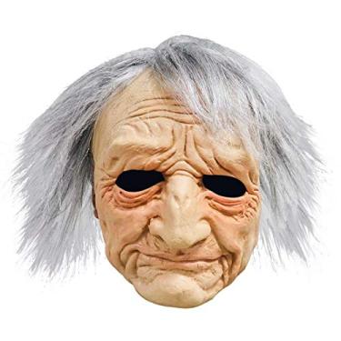 Imagem de Máscara de homem velho com cabelo prateado, cabeça humana enrugada realista, avô, avô, máscara de látex, acessório para cosplay de Halloween