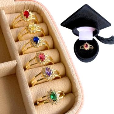 Imagem de Anel Formatura Feminino Pedra Rosa Turmalina Banhado Ouro E Caixinha Capelo Ciências Contábeis Secretariado Comércio (18)