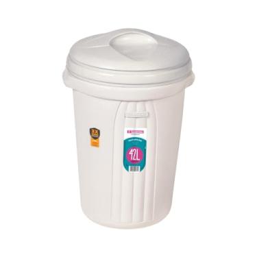 Imagem de Lixeira Plástica Grande 42 Litros Com Tampa Alça Cesto De Lixo Área Externa Bege - 289 Sanremo
