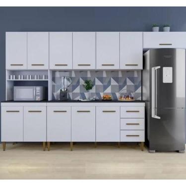 Imagem de Cozinha Completa Atenas 12 Portas 3 Gavetas Kaiki Móveis - Branco