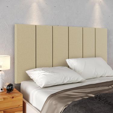 Imagem de Cabeceira Suspensa Estofada Decoração Quarto Cama Box Casal Queen Size 1,60 Julia - Bege Linho - Lojas rpm