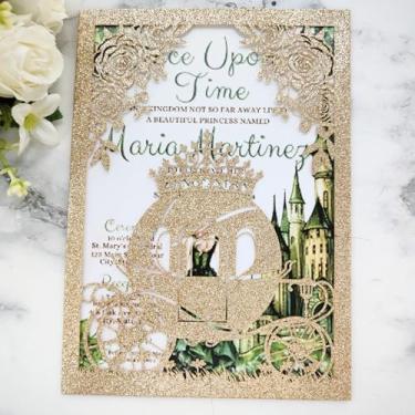 Imagem de JOACHUUY 20 peças de convites de princesa de quinze anos, 15 anos, 16 convites, 1 convites de aniversário, convites cortados a laser para aniversário e mais (ouro rosa claro)