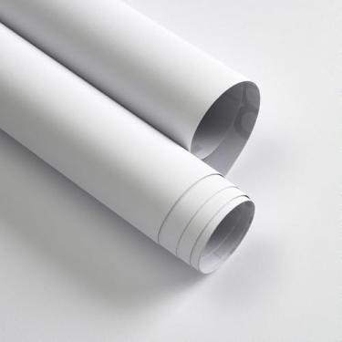 Imagem de Froluya Papel de parede branco descasque e cole 40,6 cm x 1,999 cm Papel de contato fosco removível impermeável papel de parede branco autoadesivo para armários quarto banheiro