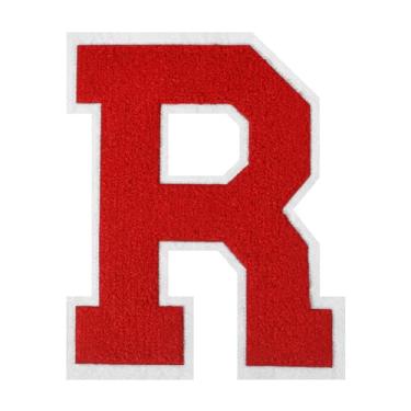 Imagem de Flashmind Remendos de letras de chenille vermelho de 10,16 cm Letterman Patch para Letterman Jacket moletom com capuz camiseta roupas (letra R)