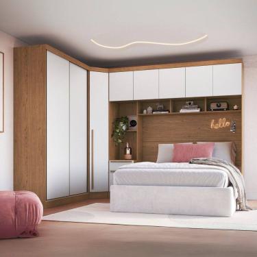 Imagem de Guarda-roupa Modulado Casal 9 Portas 3 Gavetas Cedro/Branco Line