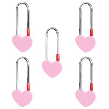 Imagem de Gradleen Cadeado de coração único Keyless Love Lock, 5 peças, rosa, 8,89 cm, 50 mm, cadeado de amor para ponte Lovelock, árvore dos desejos (sem chave)