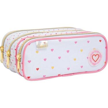 Imagem de Estojo Triplo G Tecido Academie Coração Metalizado Azul - Tilibra