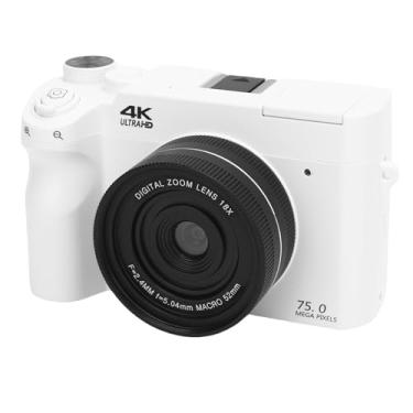 Imagem de Câmera Digital 4K, WiFi 75MP Câmeras de Vlogging Vintage, Tela de Vídeo LCD de 3 Polegadas LCD UHD Câmera de Vídeo Automática Com Zoom de 18x para Viajar YouTube, Modos (Branco)