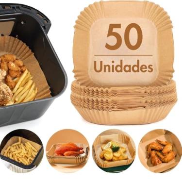 Imagem de Kit com 50 Formas De Papel Para AirFryer Descartável Quadrada Antiaderente Premium Protetor à Prova De Gordura Para Fritadeira Sem Óleo Tamanho Universal Compatível com Todas Fritadeiras Air Fryer