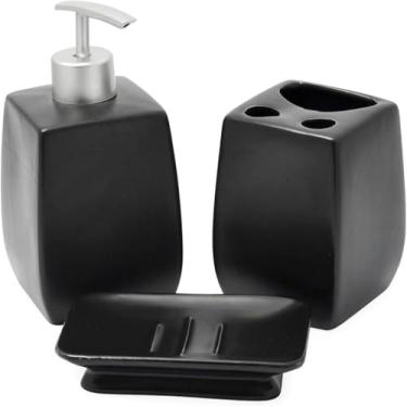 Imagem de Kit Banheiro Lavabo Porcelana Organização 3 Peças Kypto