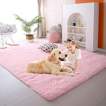 Imagem de CAIYUECS Tapete rosa claro para quarto de meninas, 20 x 25 m, macio e felpudo, para sala de estar, tapete grande de pelúcia, fofo, infantil, cabeceira, interior, para quarto de adolescente, estética