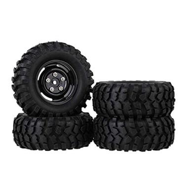 Imagem de Mxfans 12mm Hex Black Plastic Wheel Rims with Screws & Rubber Tyres Tires for RC 1:10 Racing Rock Crawler Car Pack of 4