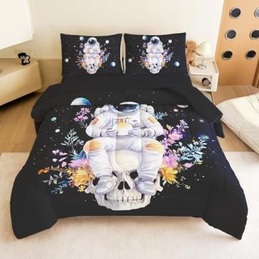 Imagem de Jogo de cama casal para meninos – Conjunto de edredom completo com 5 peças, foguete e planeta galáxia, lavável na máquina, durável – ideia de presente para quarto de meninos e meninas