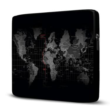 Imagem de Pasta Maleta Capa Case Para Laptop Notebook Compatível com MacBook, Dell, Samsung, Acer UltraBook, 15,6" Mapa Mundi Preto