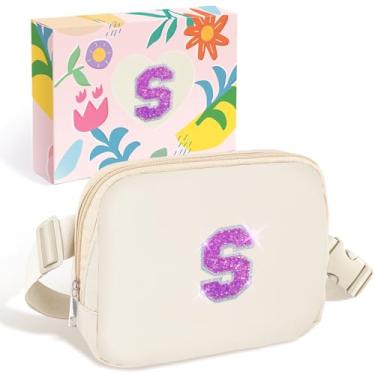 Imagem de COSHAYSOO Pochete de cintura pequena com alça ajustável com patch de letra inicial para mulheres, adolescentes, meninas, viagens, academia, caminhada, bolsa de viagem transversal, bolsa moderna