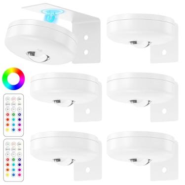 Imagem de Aokpsrt Luzes de imagem, luminária de parede operada por bateria, luzes de disco com controle remoto, 9 cores RGB, regulável e temporizador, luz de galeria sem fio, iluminação de exibição de arte para