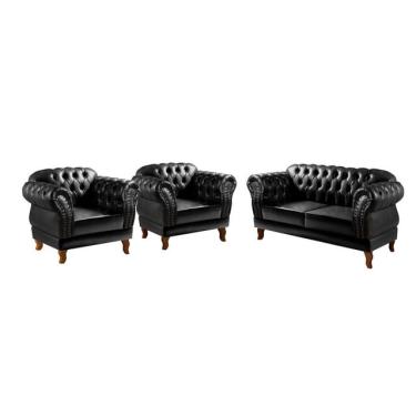Imagem de Conjunto Poltronas Dom Pedro Chesterfield Vintage Retrô ( 3 Peças ) preto