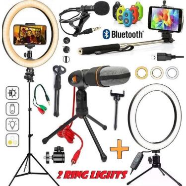 Imagem de Kit Microfone + Lapela + Iluminadores + Tripé 2,10m