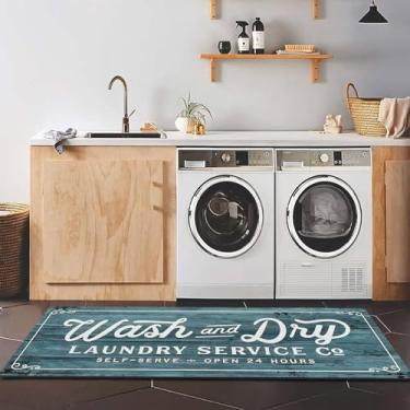 Imagem de KOZYFLY Tapete de lavanderia 61 cm x 152 cm antiderrapante tapete de lavanderia tapetes de cozinha lavável tapete de lavanderia impermeável para sala de lama tapete corredor casa de fazenda lavanderia
