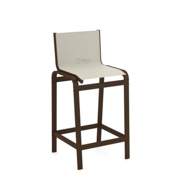 Imagem de Banqueta Alta Bancada Alumínio Marrom Tela Bege