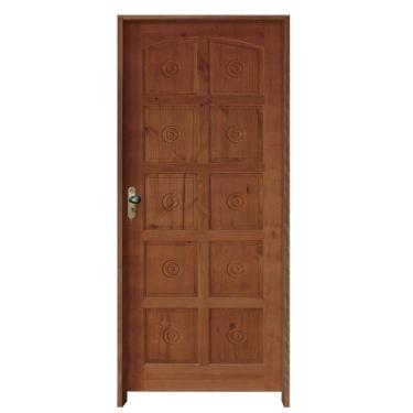 Imagem de Kit Porta De Madeira 210X82Cm Batente 14Cm Fechadura Taco De Golf Externa Torneada 10 Bicos Imbuia