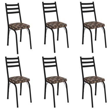 Imagem de Kit 6 Cadeiras Para Cozinha Tubular D-13 Nara De Aço Preto-mosaico Palha