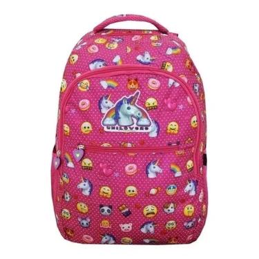 Imagem de Mochila Costa Escolar Decorada Unicornio Juvenil Emojis Rosa