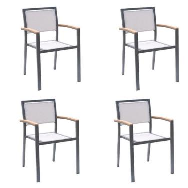 Imagem de Conjunto 4 Cadeira Alumínio Maragogi Amêndoa Bege
