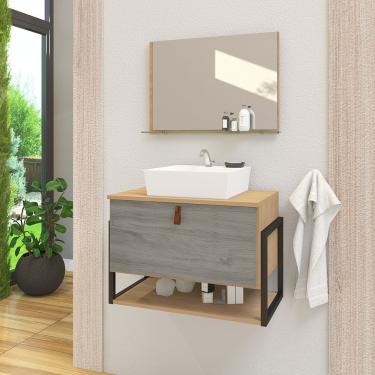 Imagem de Gabinete De Banheiro Vegas 1 Prateleira 1 Porta 60cm Freijó E Cinza Rovere - Cinza