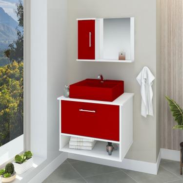 Imagem de Conjunto Gabinete Banheiro Superior E Inferior 2 Portas 1 Nicho Malibu - Vinho - Com Cuba Vinho - Vermelho