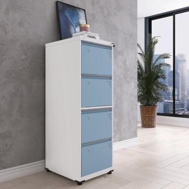 Imagem de Gaveteiro Arquivo Em Aço 4 Gavetas 136,2x47x57cm Branco-azul Dali