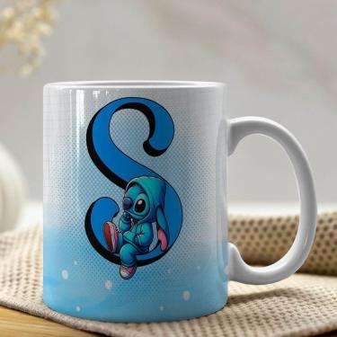 Imagem de Caneca De Porcelana Stitch Letras A-z 325ml Azul S