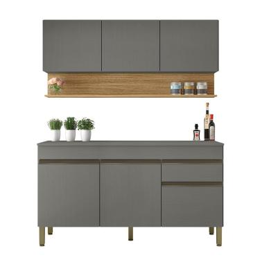 Imagem de Kit Armário De Cozinha E Balcão Completa 1,50m Line Madeirado/grafite Kit's Paraná