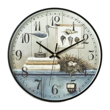 Imagem de MOVEBEST Relógio de parede minimalista moderno - Relógio circular livre de escala silenciosa de 30 cm com padrão de concha de pássaro, relógio de parede para sala de estar