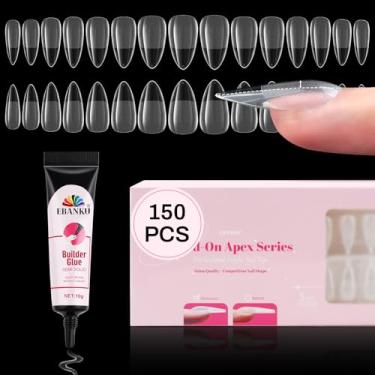 Imagem de EBANKU 150 Peças De Pontas Unhas Glamorosas Apex, Transparentes Pré-Construídas, Acrílicas Amêndoa Médias Com Cobertura Total E Cola Construção, Mais Grossas Planas