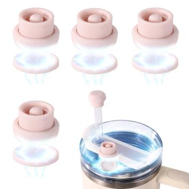 Imagem de 4 tampas magnéticas de palha, tampas de palha para Stanley Tumbler Cover Cap serve para todos os acessórios de copo de 0,60-0,4 polegadas para caminhadas, escalada atividades ao ar livre (rosa claro)