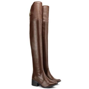 Imagem de Bota Feminina Cano Longo Com Ajuste Strongshop, Marrom, 35