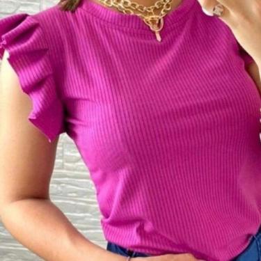 Imagem de Blusa canelada gola rasa regata babado moda feminina - Filó Modas, G, 