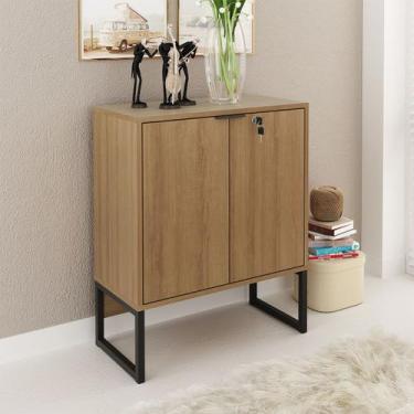 Imagem de Balcão Escritório Industrial 2 Portas com Chave 60cm Pés Metal Preto A