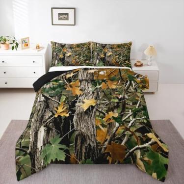 Imagem de Erosebridal Conjunto de cama camuflado, casal, chalé, floresta, bosque, para quarto de adolescentes e adultos, casa de fazenda rústica, edredom com tema de camuflagem e árvore, marrom e verde