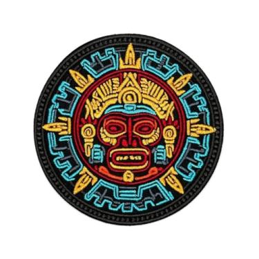 Imagem de Patch asteca de 8,89 cm – Bordado asteca maia mexicano vintage Mixico Apliques para costurar em furos, roupas, jeans, chapéu, mochilas, roupas - Patch de ferro asteca