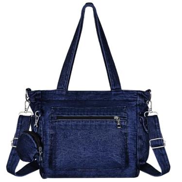 Imagem de Extolove Bolsa jeans, bolsas jeans de grande capacidade para mulheres, bolsas transversais com bolsa pequena, Azul marinho, Large