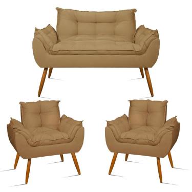 Imagem de Kit 2 Poltronas e 1 Namoradeira Opala Suede com Pés Palito