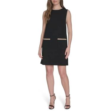 Imagem de Tommy Hilfiger Vestido feminino curto sem mangas com bolsos colorblock, Preto/Areia, 50
